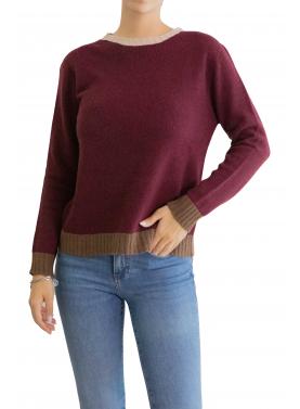 Maglia girocollo tinta unita con bordi colorati